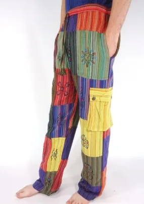 Stripe Print Cotton Patchwork Cargo