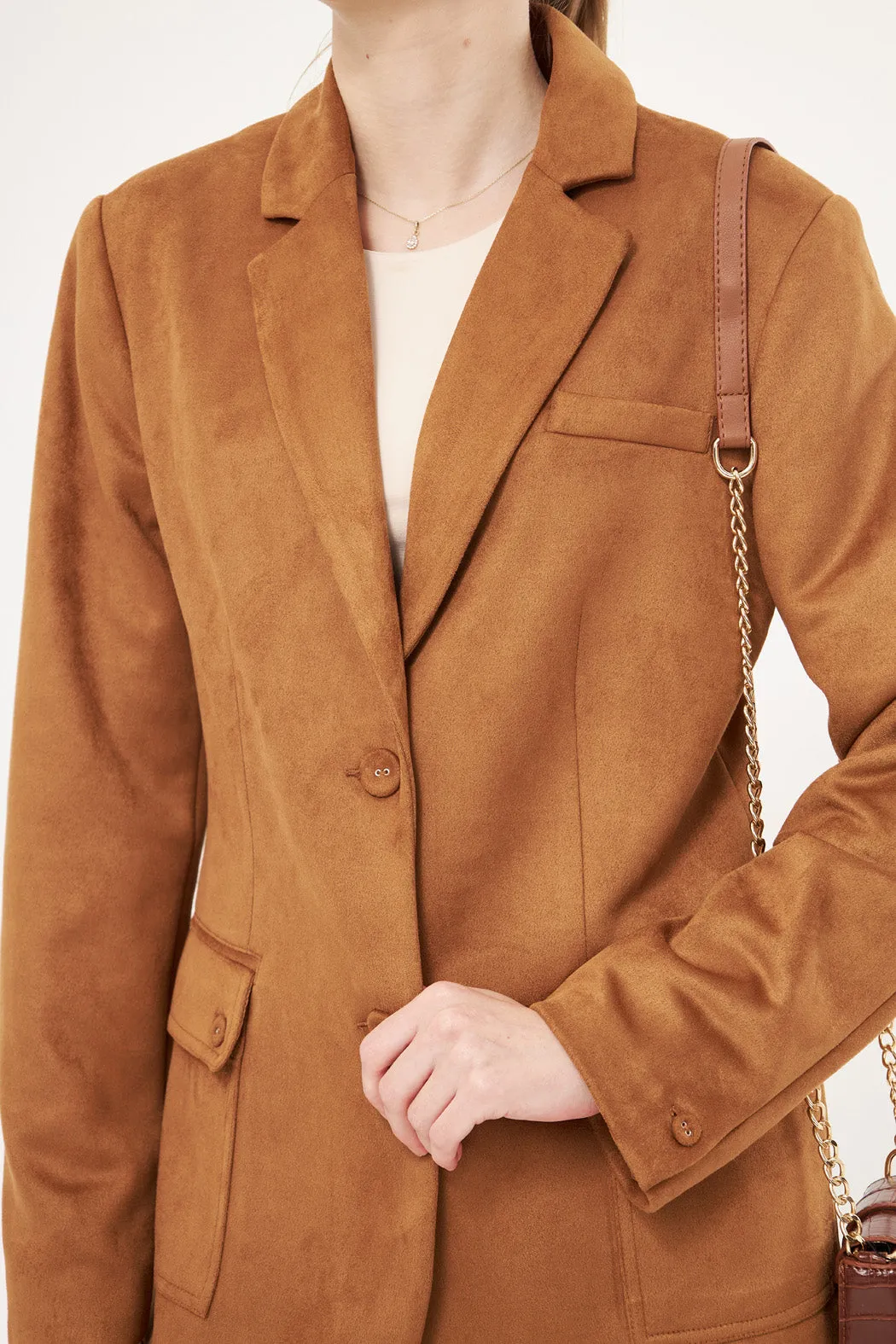 Suede Tan Notched Lapel Blazer
