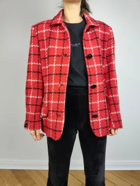 The Red Wool Plaid Blazer | Vintage wool blend jacket red black white tartan check checkered tweed look Italy S
