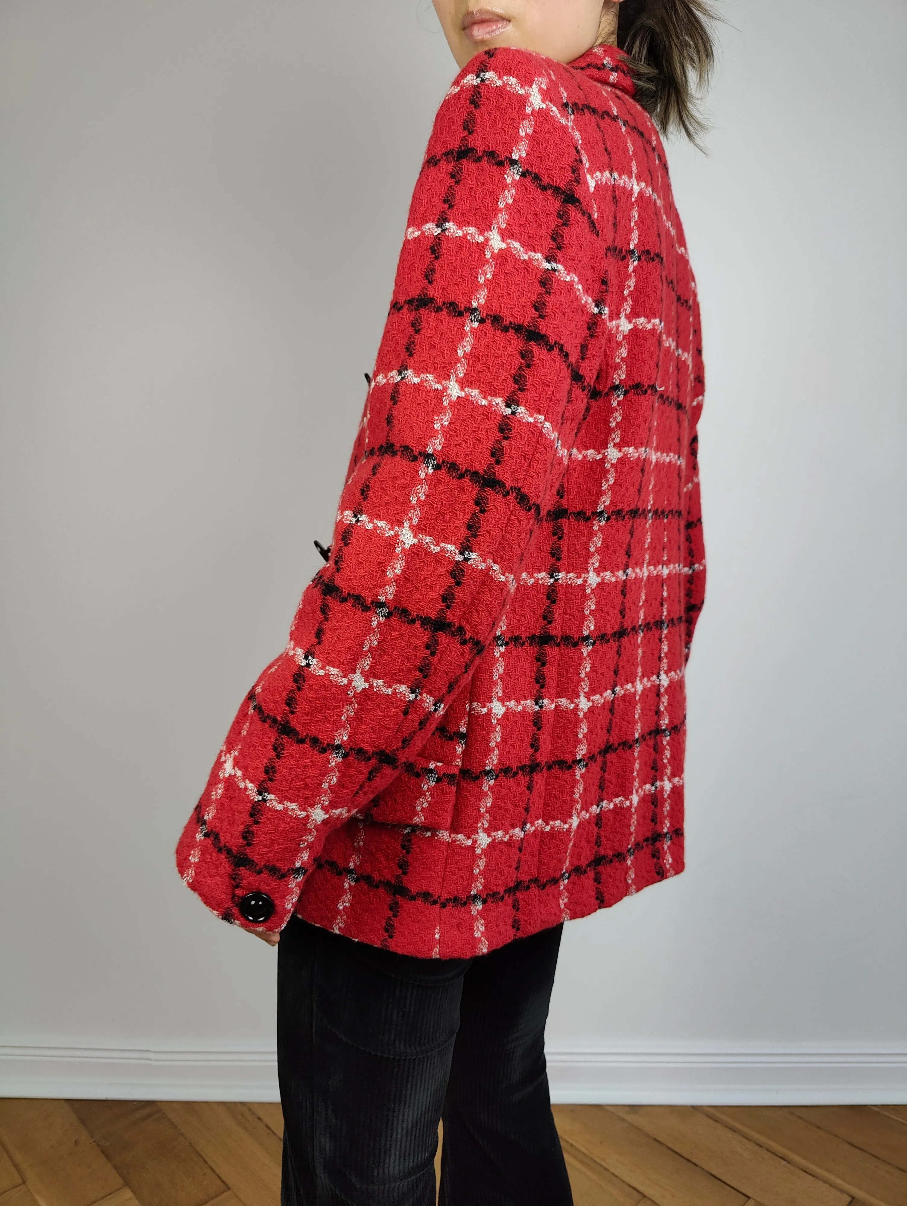 The Red Wool Plaid Blazer | Vintage wool blend jacket red black white tartan check checkered tweed look Italy S