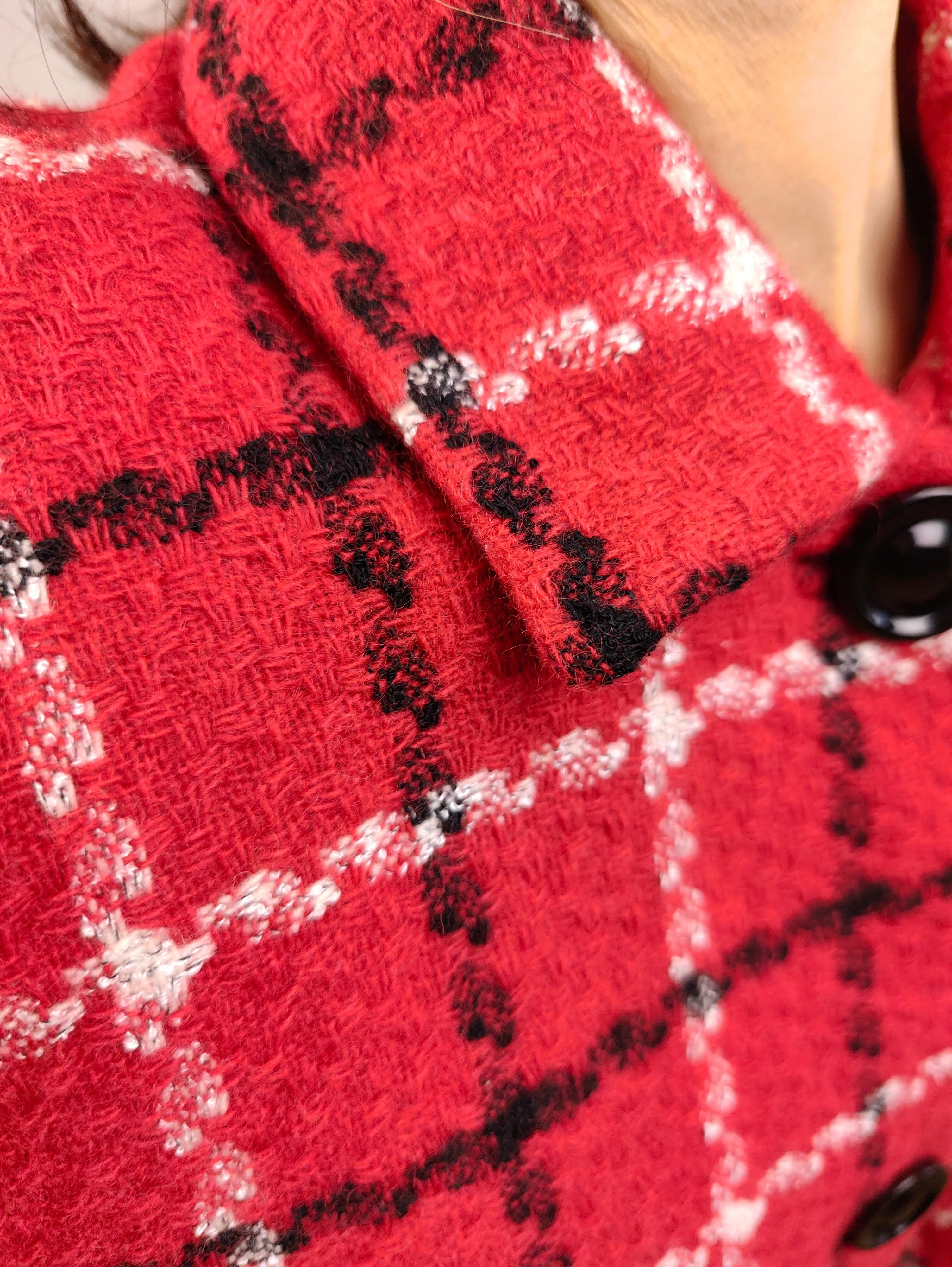 The Red Wool Plaid Blazer | Vintage wool blend jacket red black white tartan check checkered tweed look Italy S