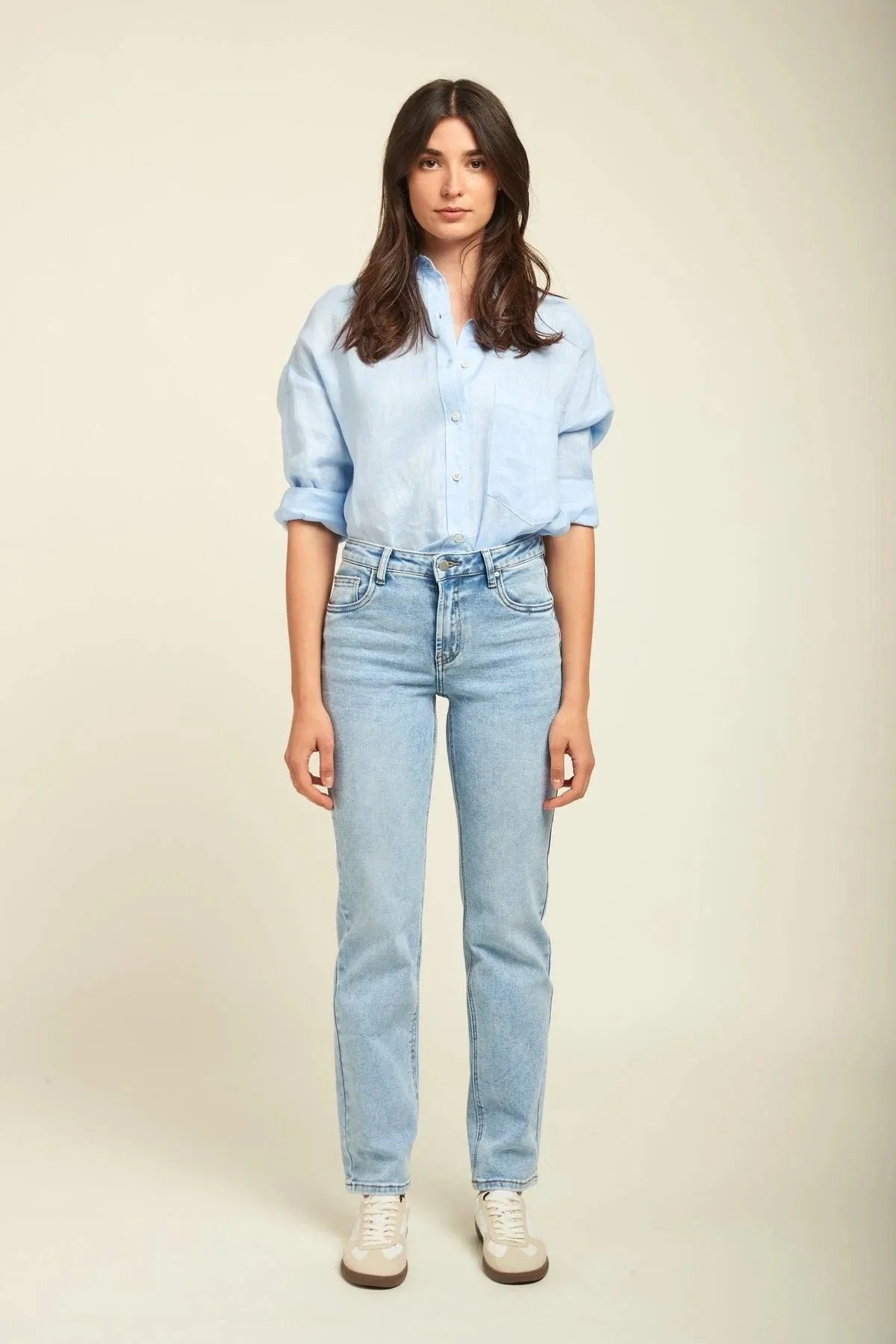 Toxik3 L21274-7 High Rise Straight Cut Jeans - Light Blue