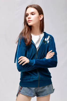 Velour Classic Hoodie Sweat Jacket with Pockets