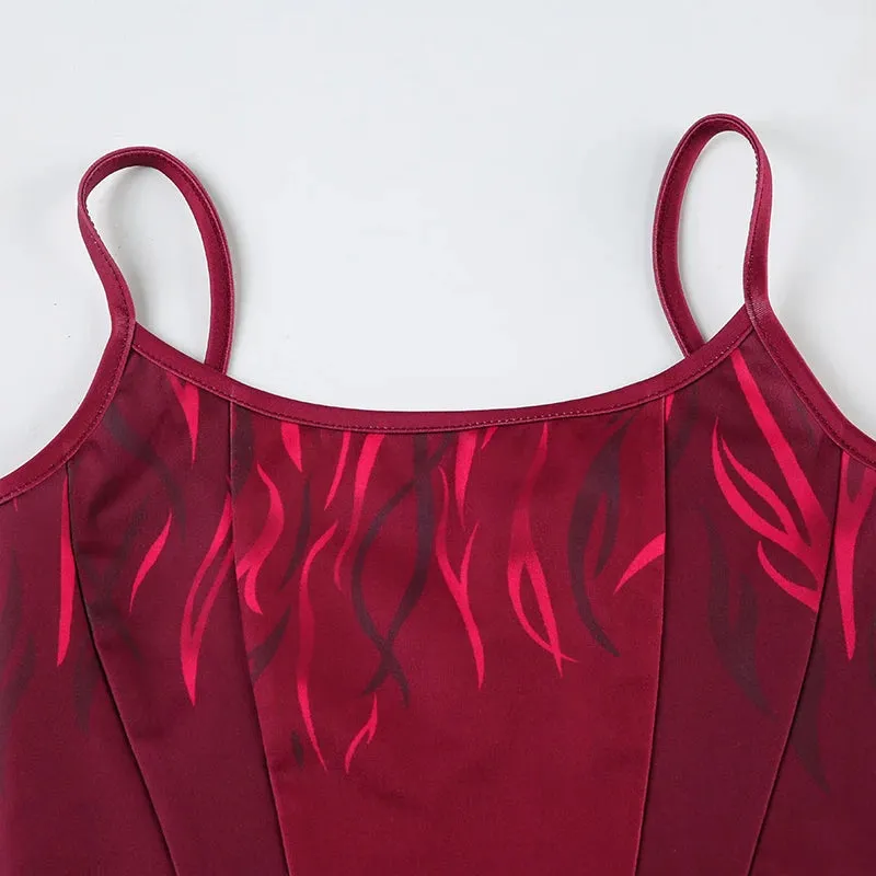 Vintage Printed Halter Crop Skinny Top