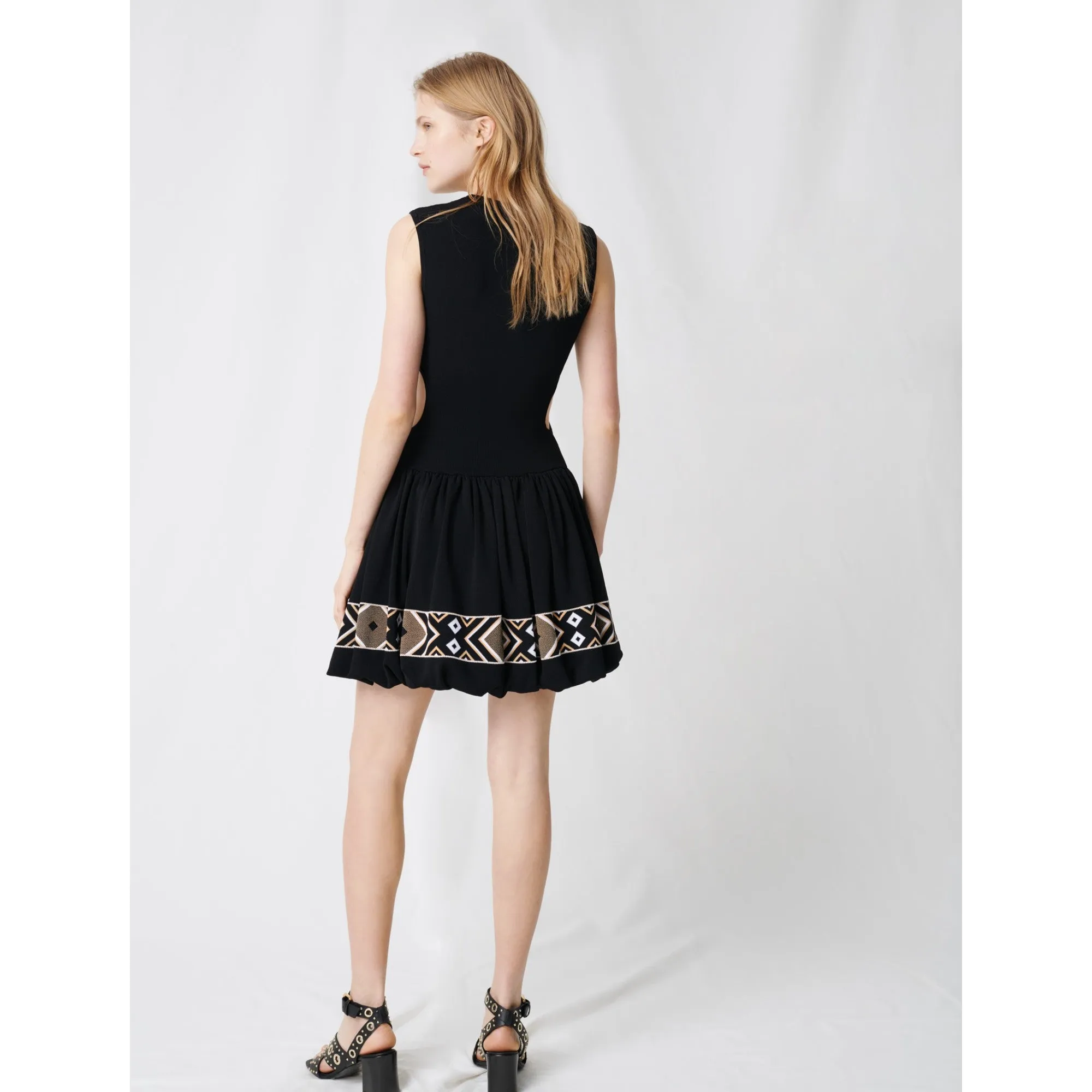 Women Black Knit Skater Dress - Black