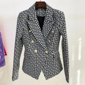 Women Blazer Geometric Jacquard Print
