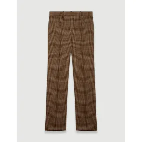 Women Straight Cut Checked Trousers - Brown