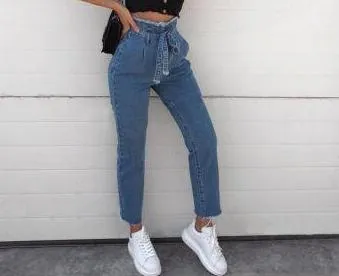 Women's High Waist Jeans With Belt