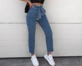 Women's High Waist Jeans With Belt