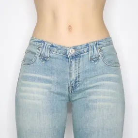 Y2K Low Rise Embroidered Flare Jeans (S/M)